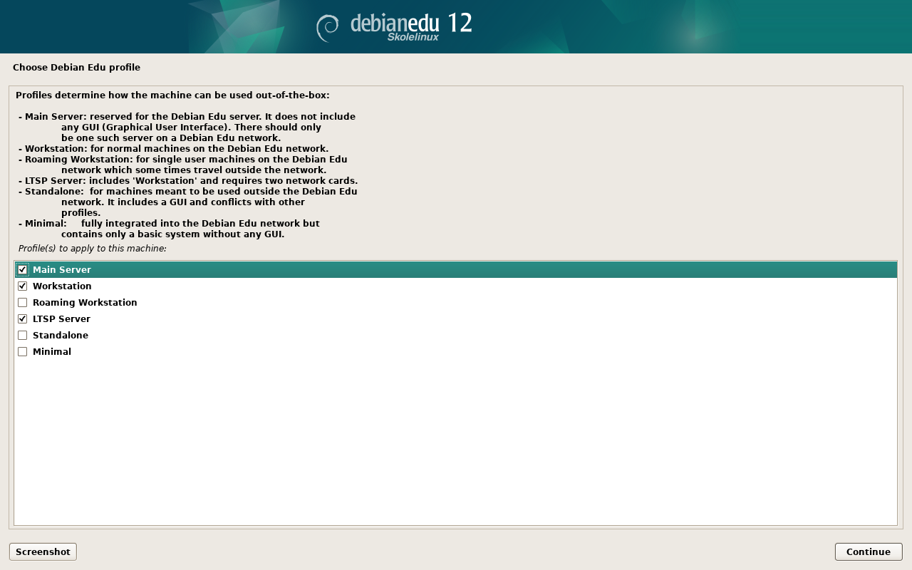Debian-Edu-Profil wählen