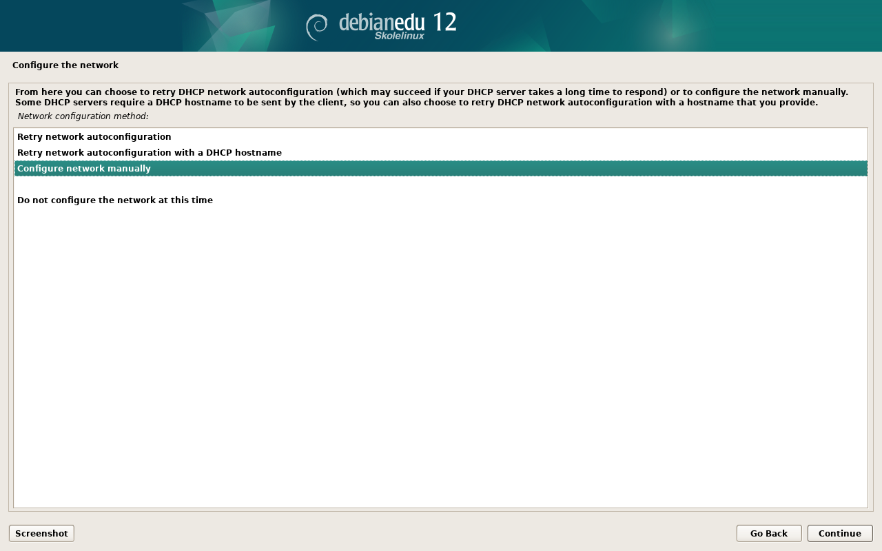 Configure network manually