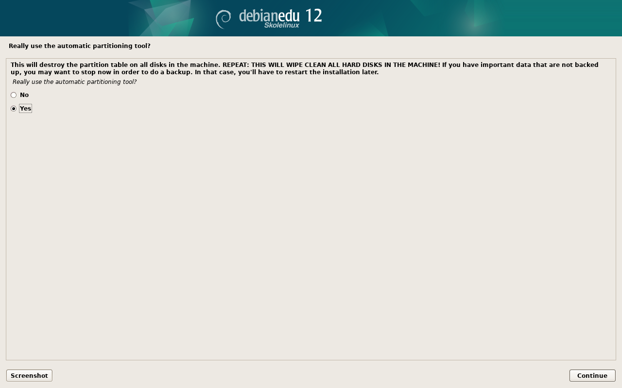 Use the automatic partitioning tool: yes