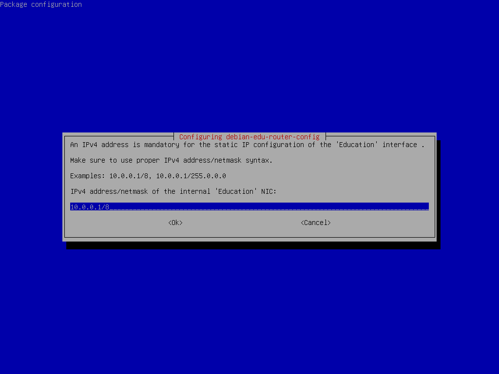 Setting a static IP address for the internal network