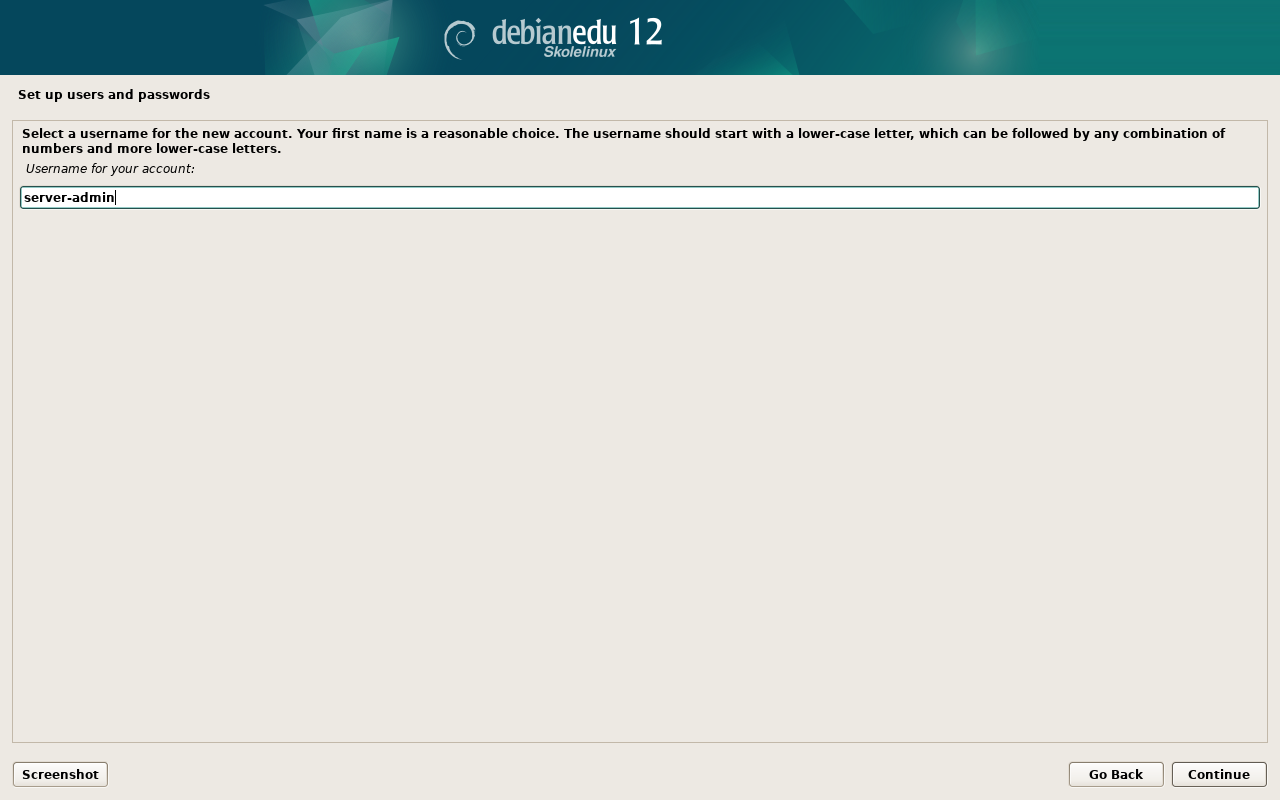 Set user name for the first user