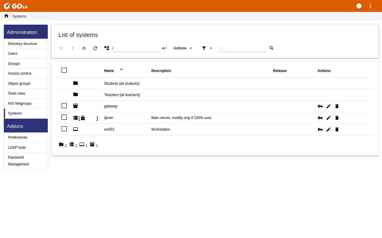 GOsa² systems listing