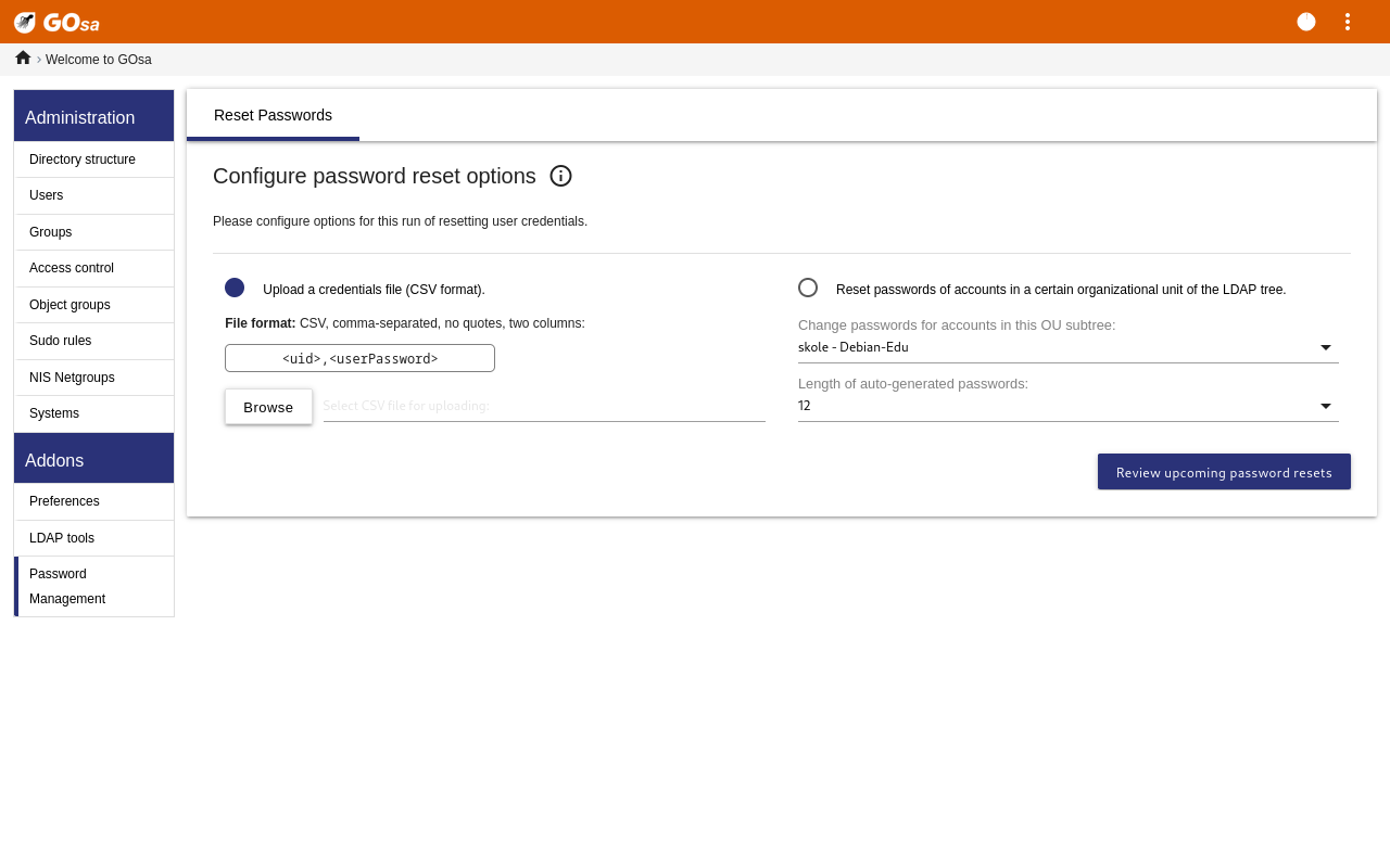 Reset passwords