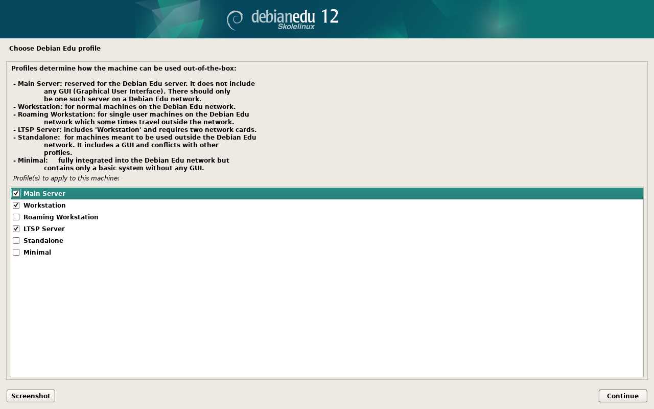 Виберіть профіль Debian Edu