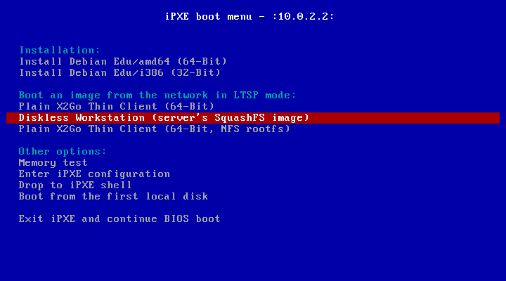 Меню iPXE із записами LTSP